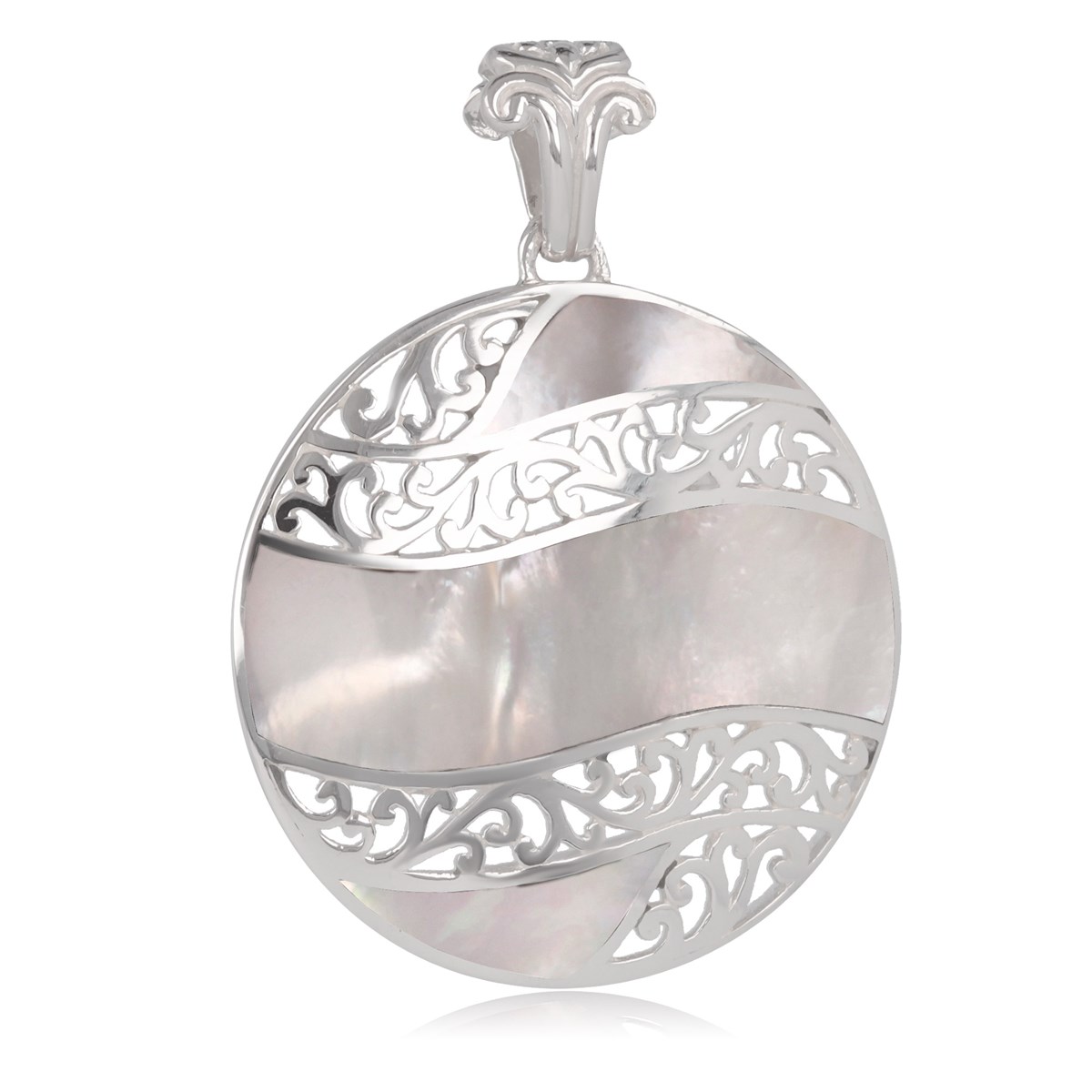 Pendentif ADEN en nacre blanche Argent massif rond