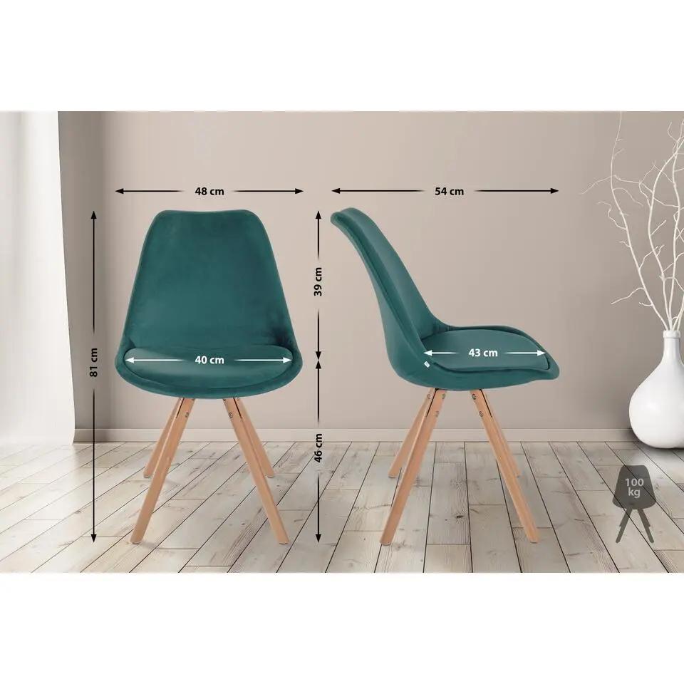 CLP Eetkamerstoel Sofia natura (ronde) Frame - Fluweel - groen