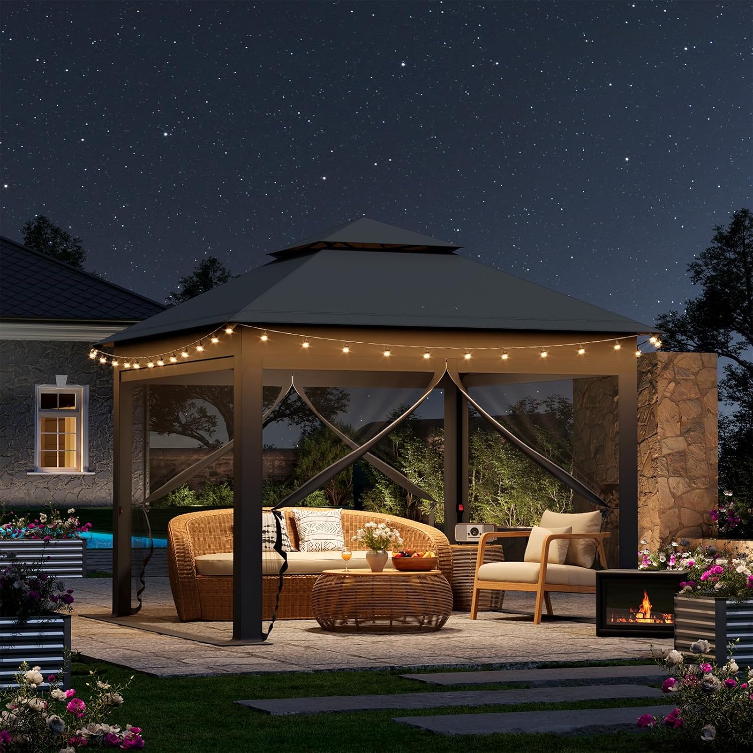 WOLTU Pavillon 3x3 m, Faltpavillon mit Moskitonetz, Partyzelt wasserdicht stabil, höhenverstellbares Partyzelt UV-Schutz, Gartenpavillon mit 4 Seitenteilen, Festzelt mit Tragtasche, Anthrazit