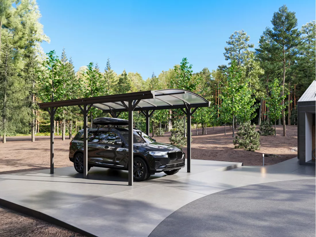 Carport pergola simple autoportant en aluminium - 1 voiture - 15,15 m² - Gris anthracite - BARESA