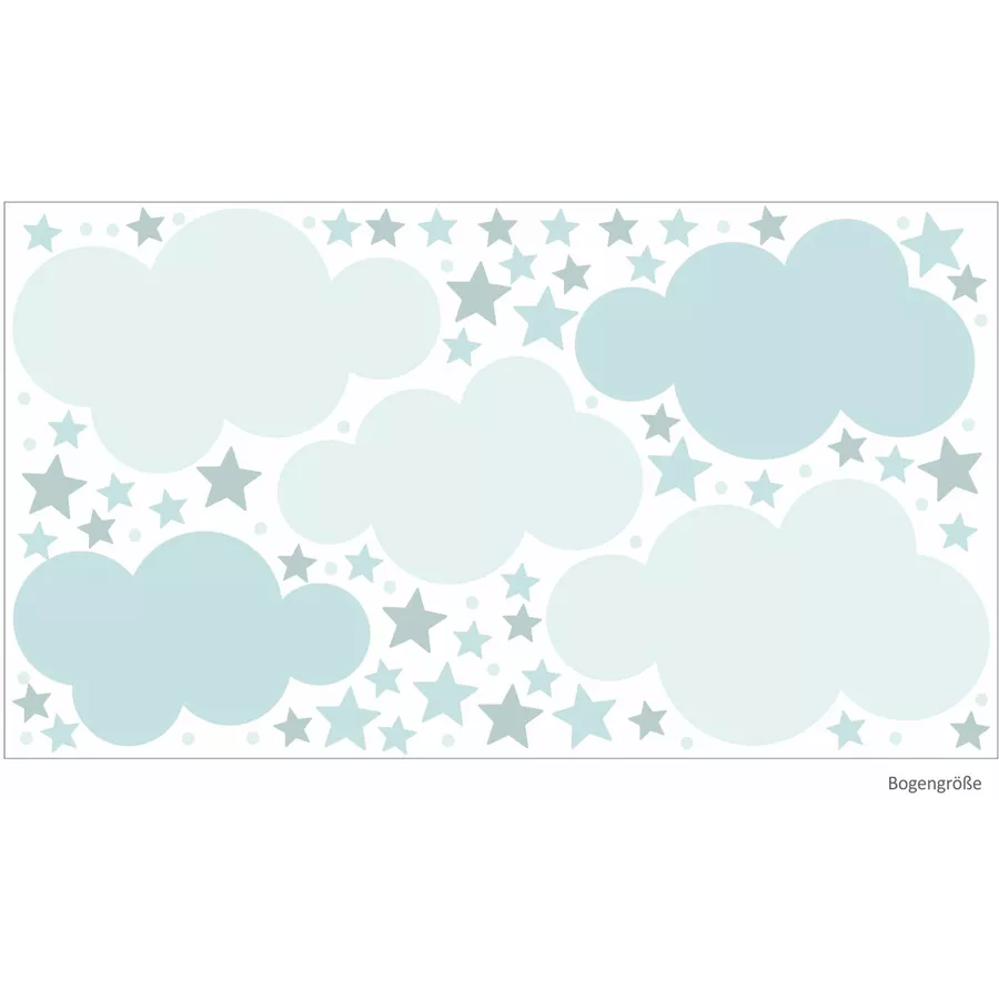 Nikima Wandtattoo 138 Wolken, Sterne und Punkte Set blau - 87 Stück in 6 vers. Größen mint