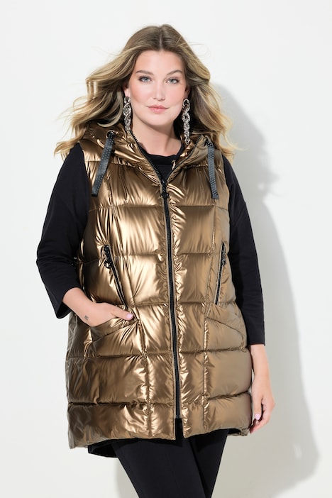 Steppjacke, lange A-Linie, Kapuze, Glitzersteinchen-Bänder