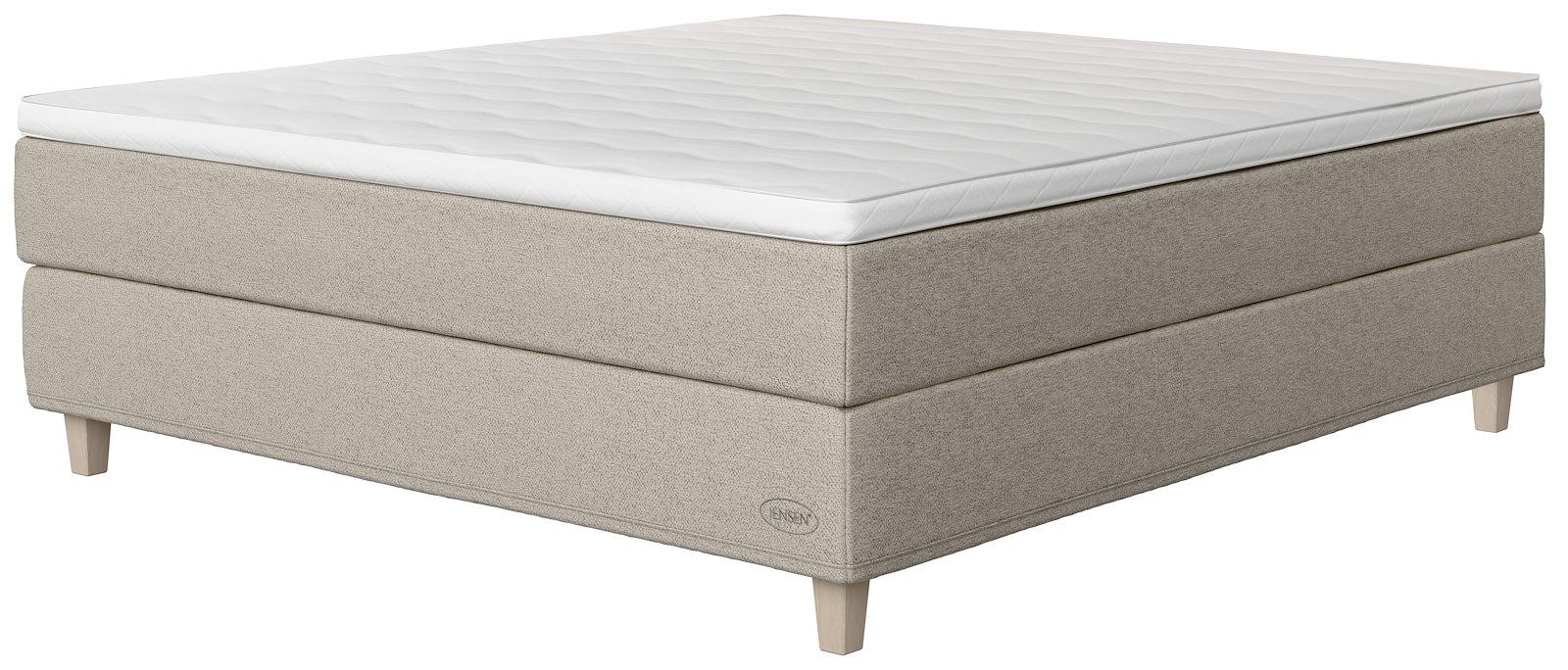 Majestic Exact jubileum kontinentalseng 180x210 cm Tekstil 385 Cloudy, fast/ekstra fast, Exact, seamless, Sleep III overmadrass og Kantet Konet 14 cm hvitvasket ben + støtteben, gavl selges separate.