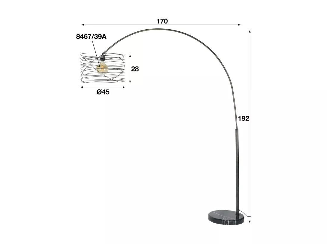 Lampadaire arc forme tourbillon anthracite noir