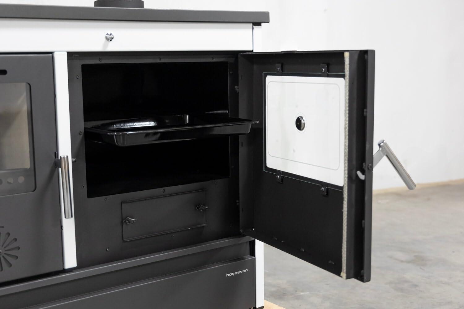 Kaminofen mit Backfach und Herdplatte 4050 Lotus Classic Weiß Holzofen 11 kW Holz Ofen Mehrfachbelegung Kamin Heizofen Küchenherd