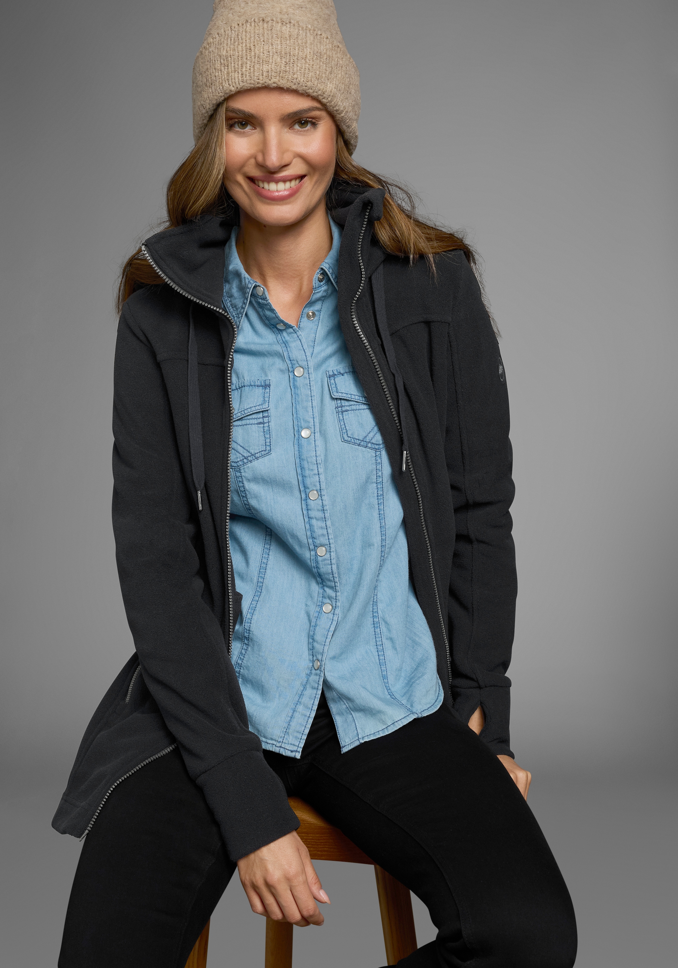 Polarino Fleecejacke mit Kapuze aus Fleece,  atmungsaktiv,  schnell trocknend