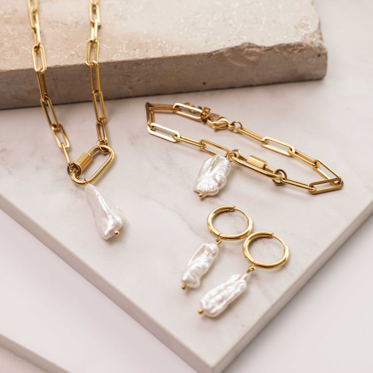 Stalen 18 karaat goldplated ketting Perle