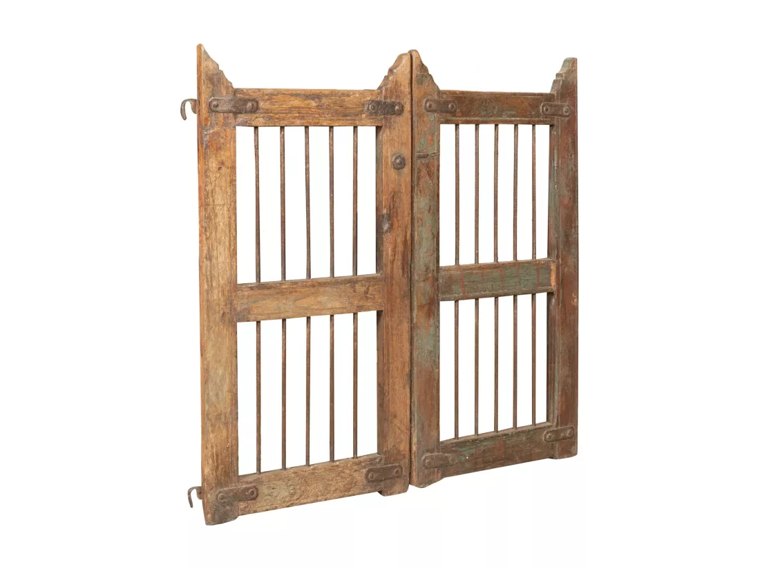 BISCOTTINI Portail - Bois Massif et Fer Finition Antique - Clôture en Fer - Portail en Métal - Porte Décorative - Portail d'Entrée - Clôture en Bois - Intérieur et Extérieur - 97x4x93cm
