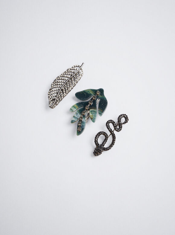 Conjunto De Broches Con Cristales - Multicor