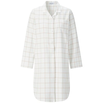 Damen-Nachthemd Flanell kariert, Weiß