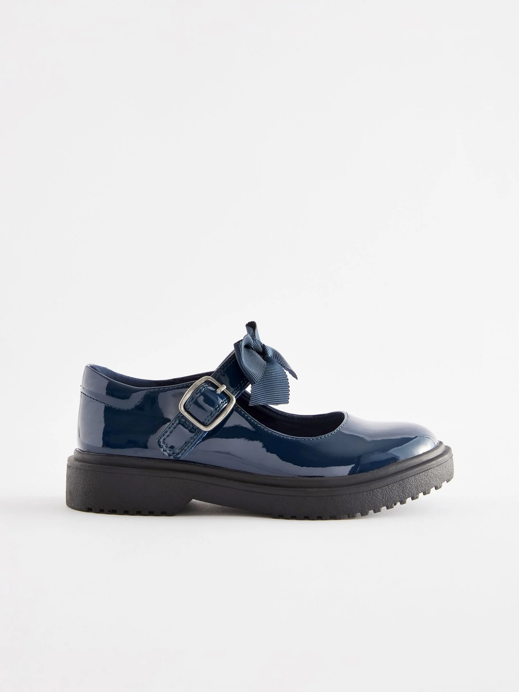 Donkerblauw lakleer - Mary Jane-schoolschoenen met strik en dikke zool