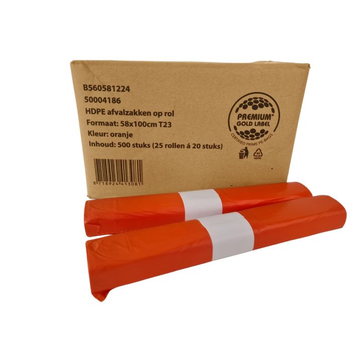 Afvalzakken HDPE 58x100cm 70L 500stuks T23 Oranje (560581224)