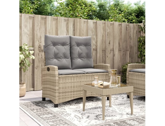 VIDAXL - Banc de jardin Banc inclinable de jardin avec coussins beige résine tressée