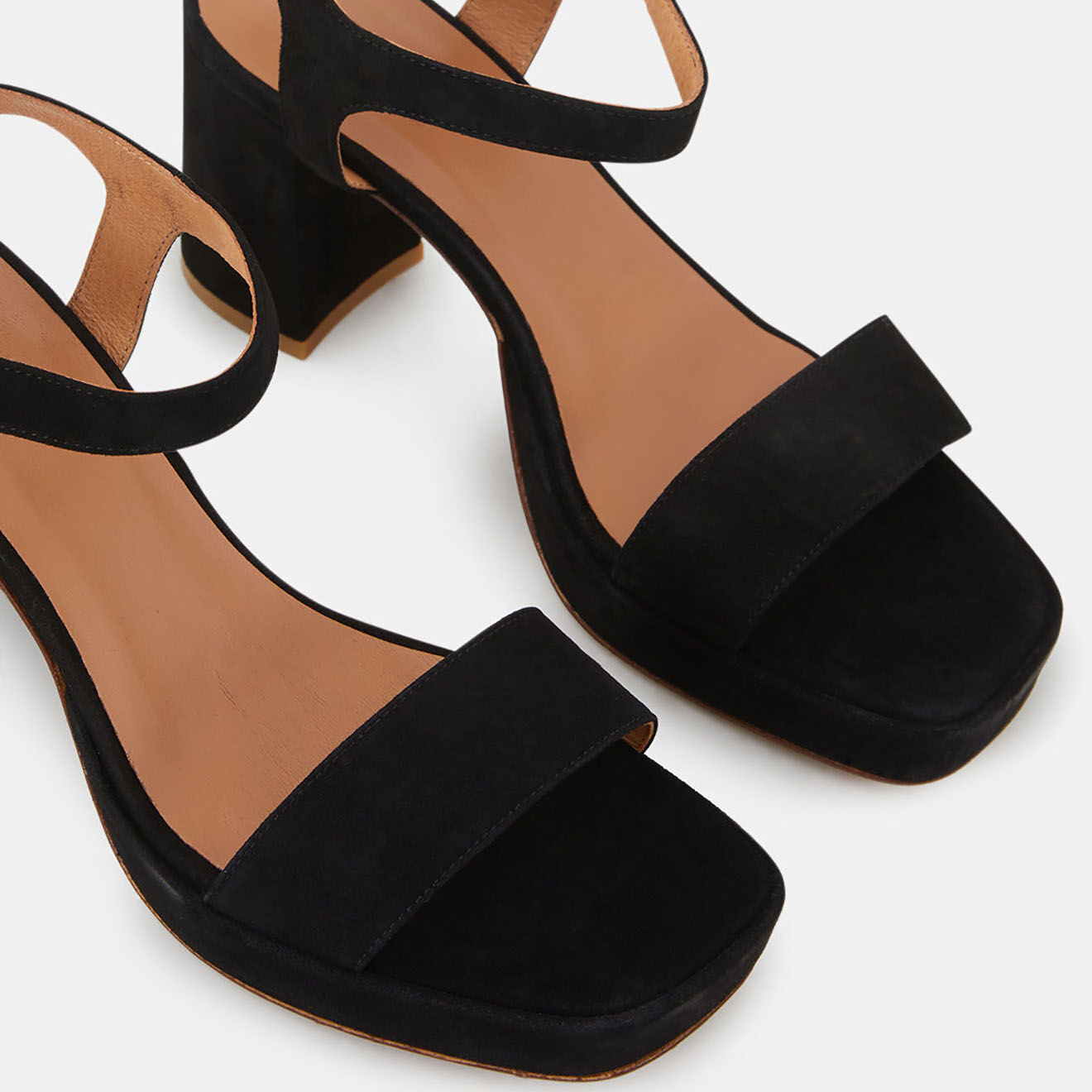 Galeries Lafayette Sandales à talon en Cuir noires - Talon 7.5 cm
