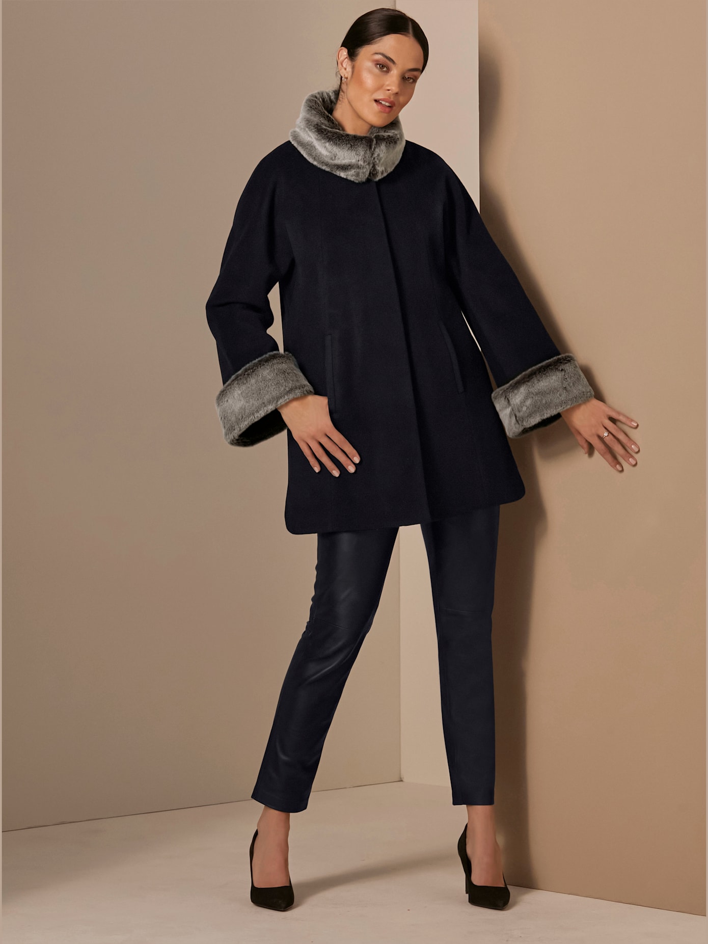 Veste en laine imitation fourrure amovible