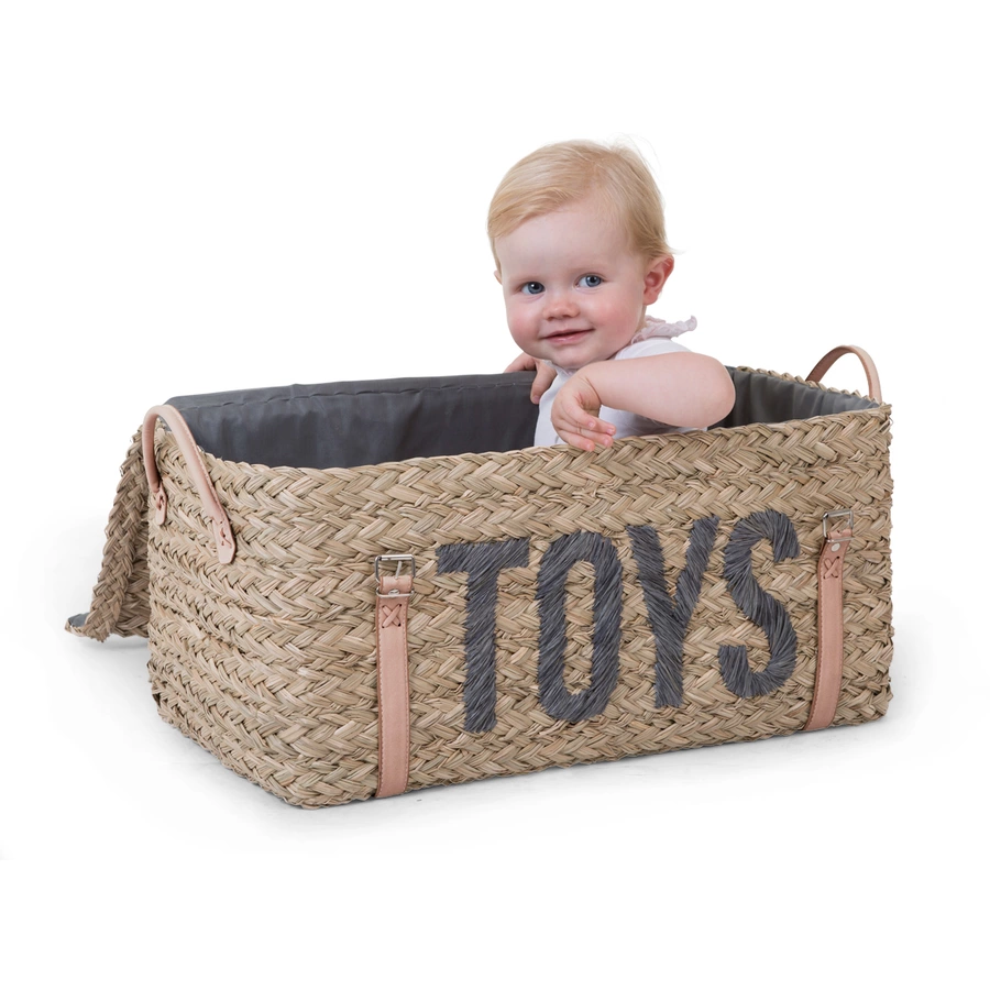 CHILDHOME Rattan Aufbewahrungskorb mit Gurt 2er Set