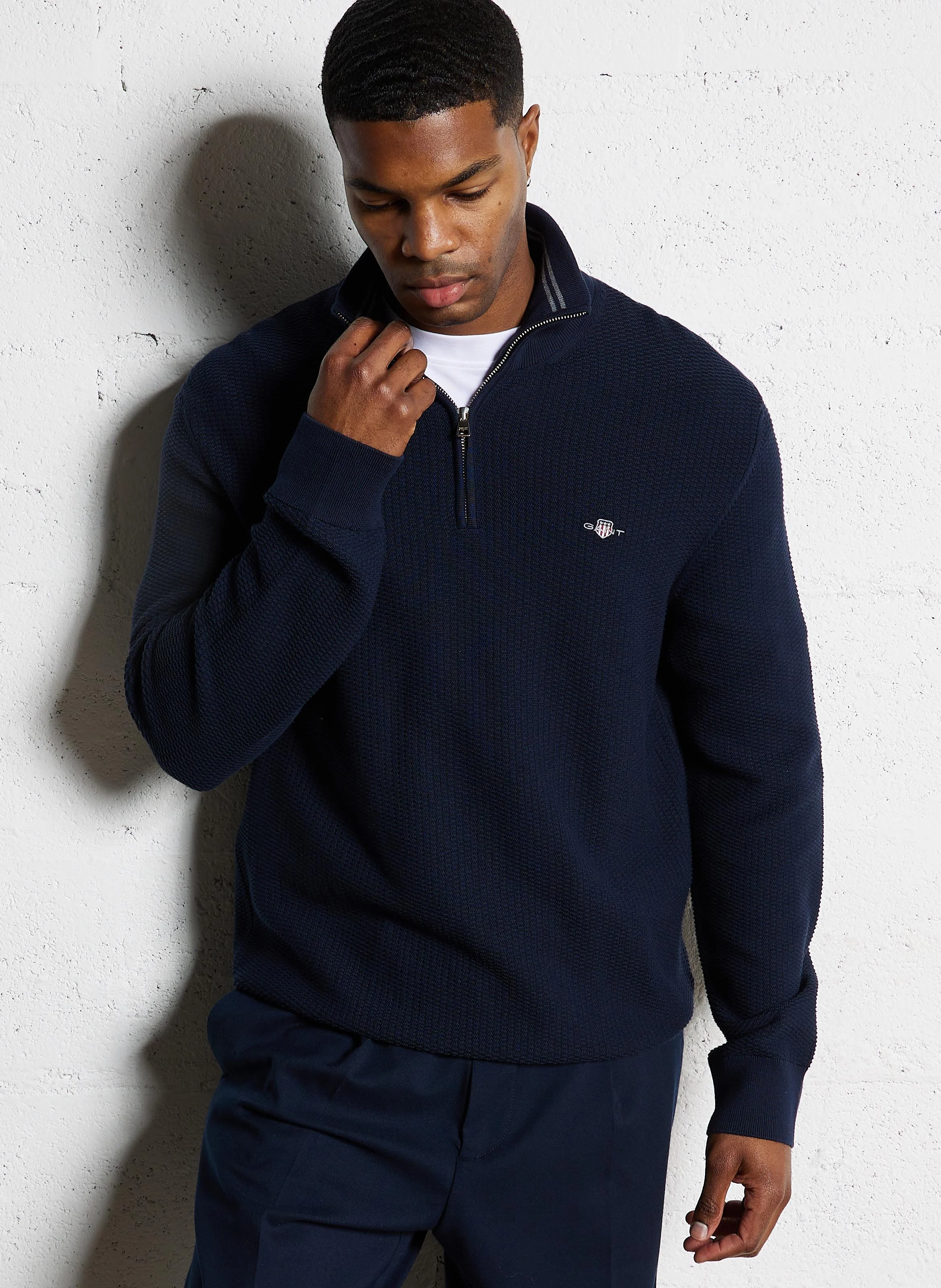Pull col montant en coton | Bleu