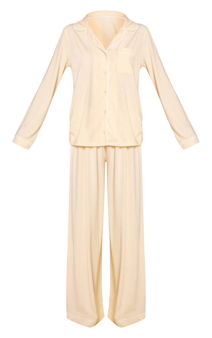 Citron Ensemble Pyjama Haut Manches Longues Et Pantalon En Jersey Doux Avec Passepoil