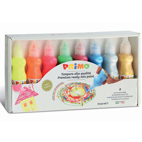 Primo plakkaatverf metallic & fluor - 8 kleuren