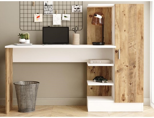 VENTE-UNIQUE - Bureau avec armoire de rangements - coloris : naturel et bla...