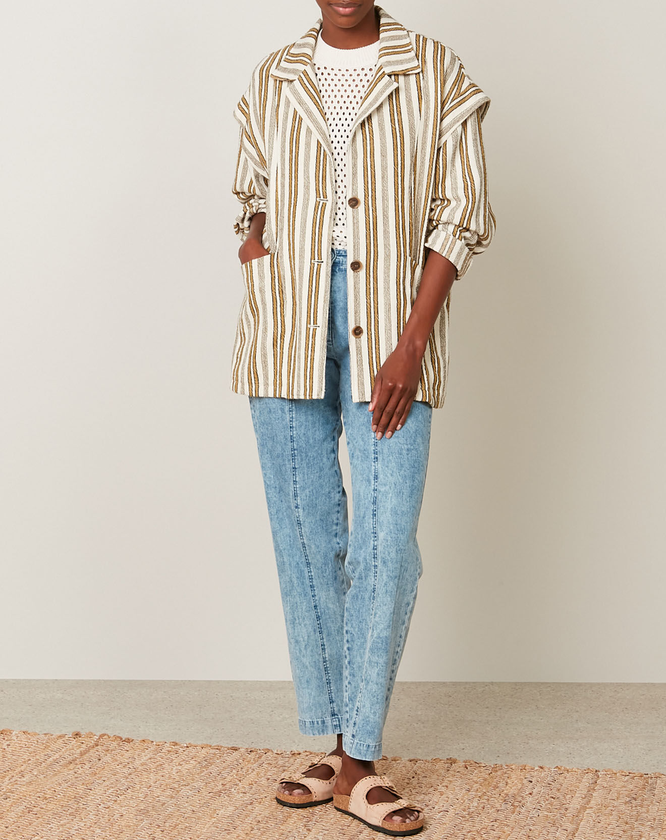Hartford Veste Volta rayée raw blanc/marron