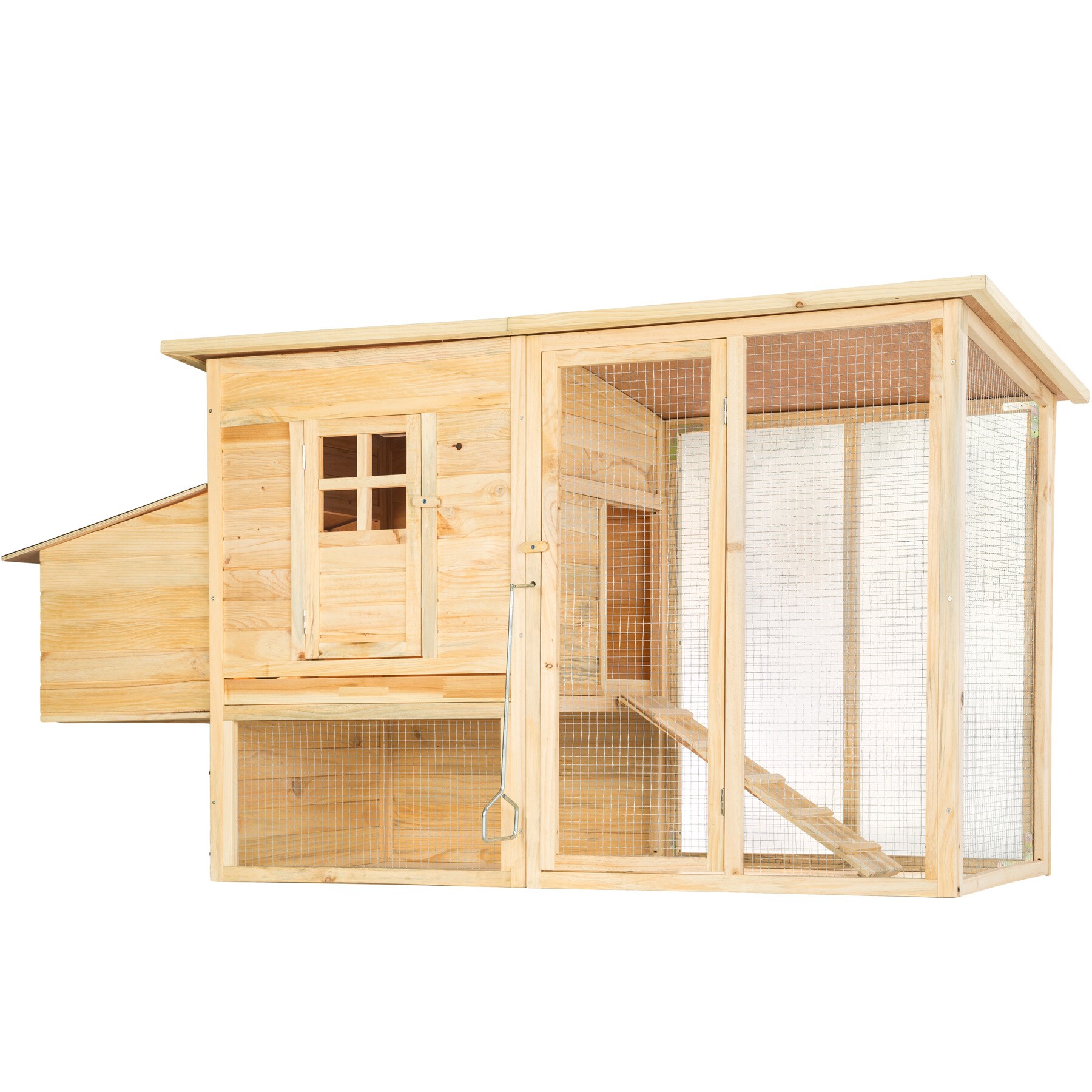 tectake® Hühnerstall, aus Holz, 2 Türen, Ruhezone und Freilaufbereich, inklusive ausziehbarer Schublade, 198 x 75 x 102 cm