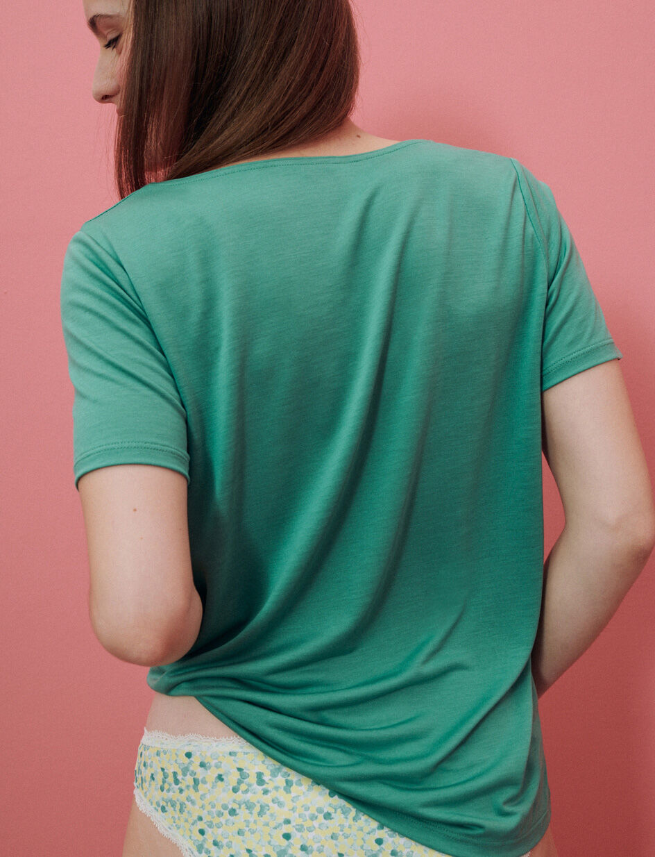 T-shirt court manches courtes col V - vert email