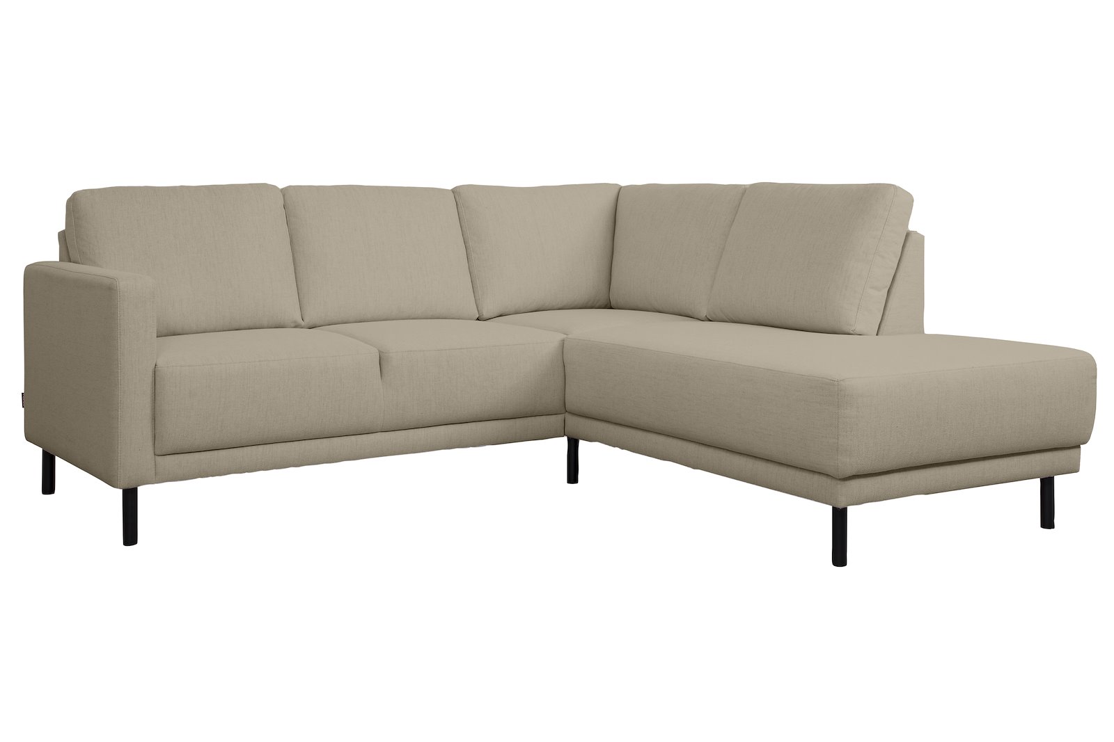 Billy hjørnesofa 2-seter med åpen ende høyre. Tekstil Neve 16 beige/greige med sorte ben.