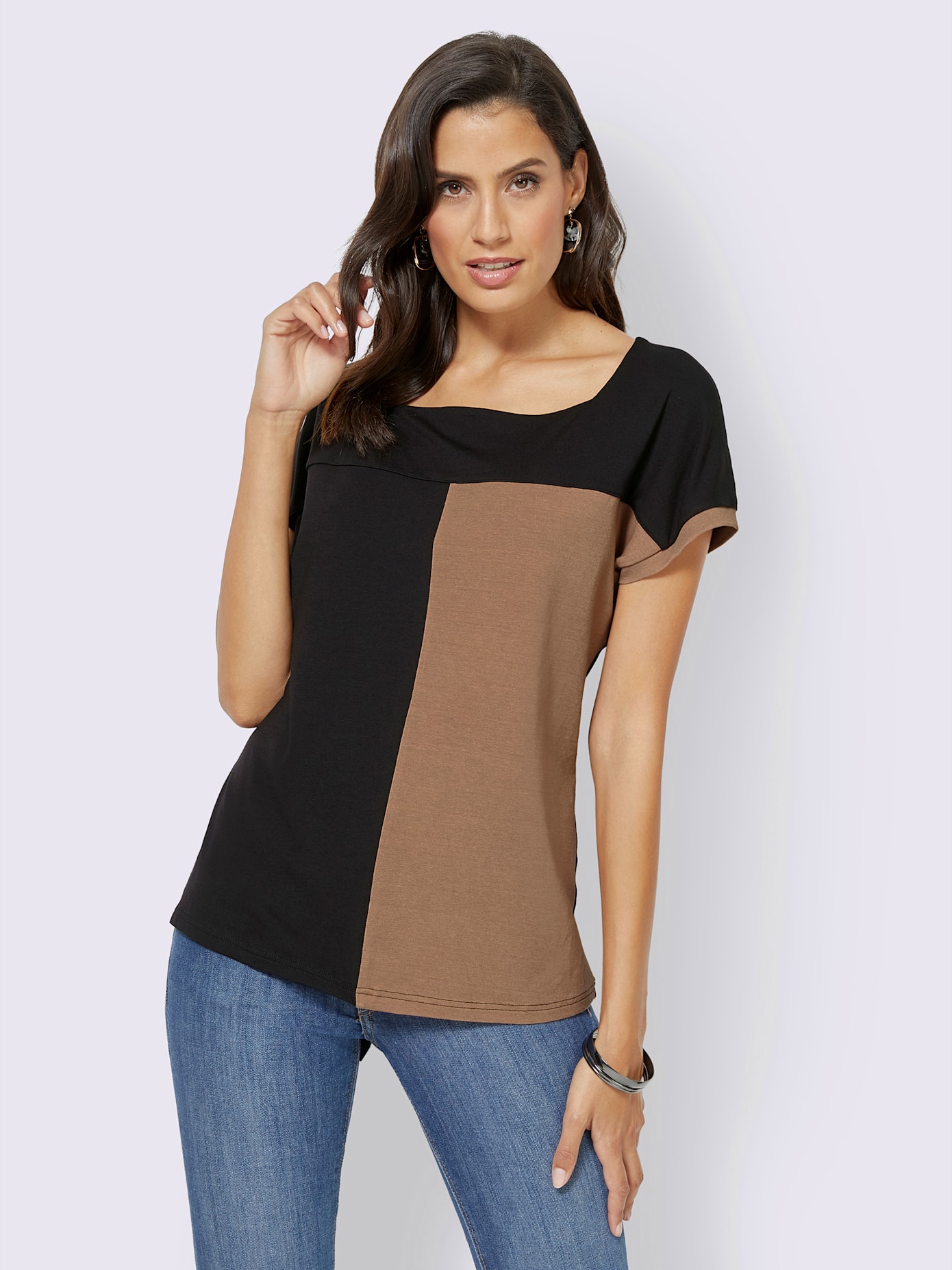 T-shirt femme col carré bicolore