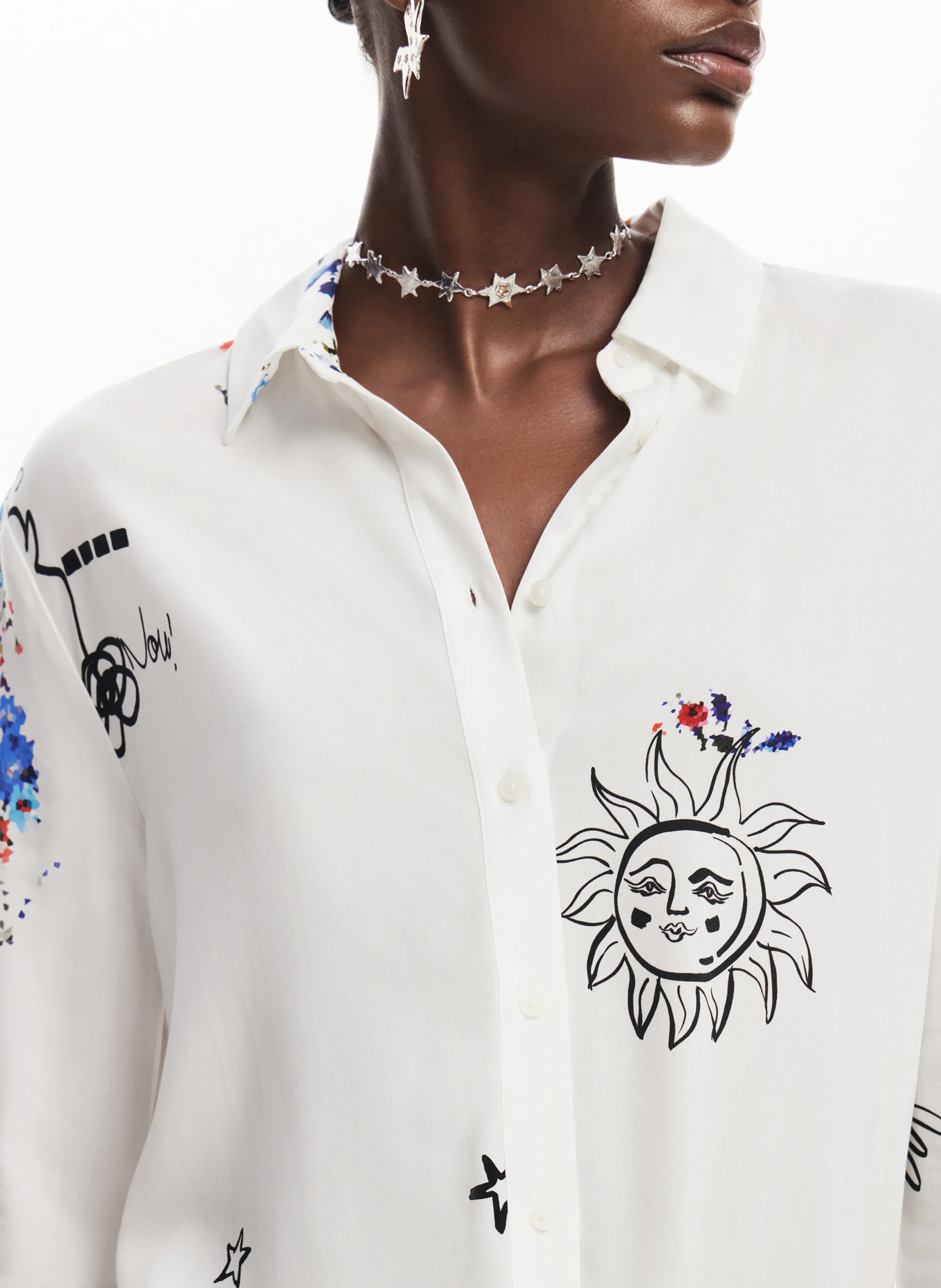 Chemise col classique imprimée| Blanc
