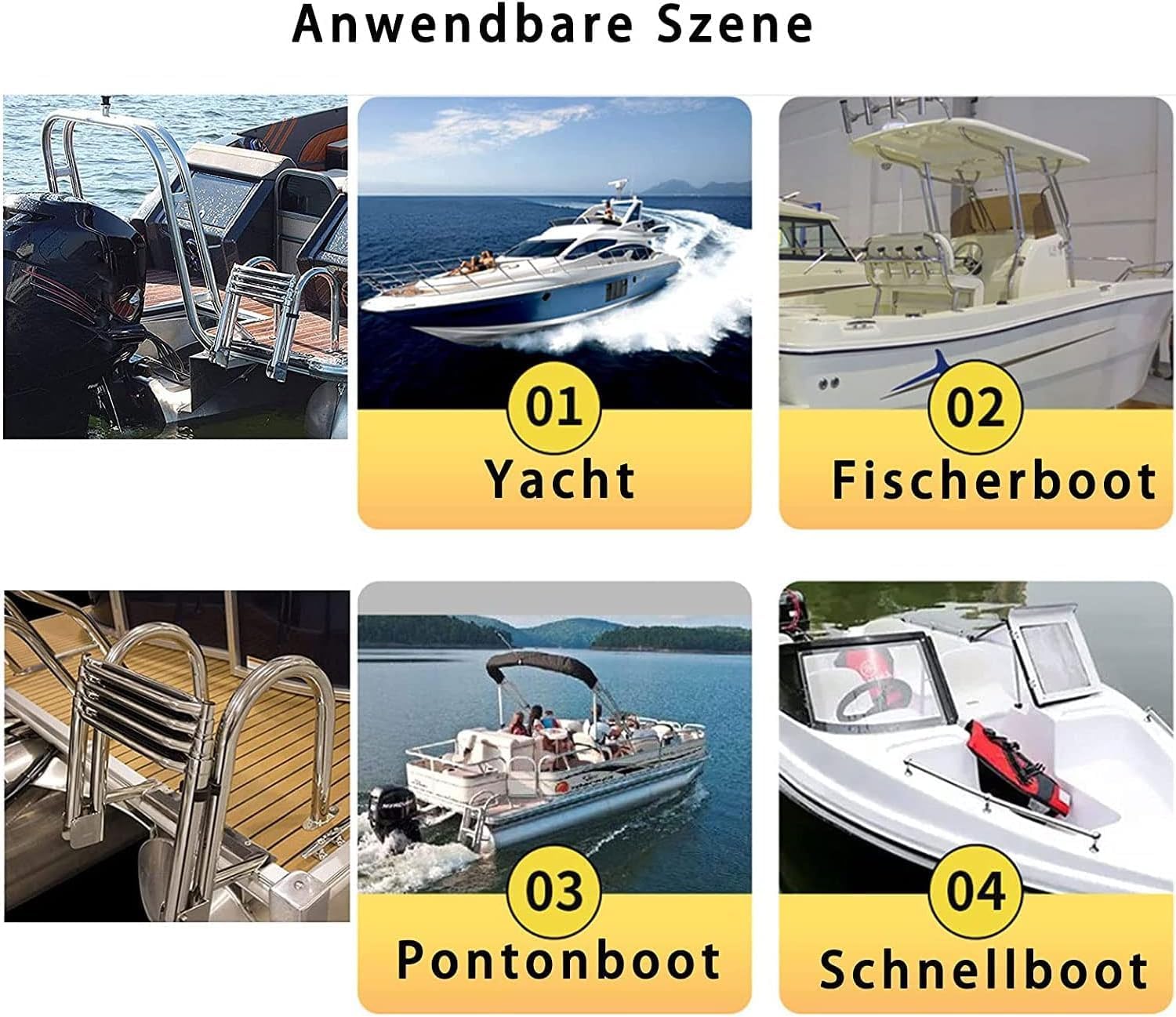 Boot Poolleiter 4 Stufen Leiter Badeleiter Für Schwimmbad/Deck/Boot, Yacht Deckleiter Faltbarer Schwimm Pontonleitern Mit Heckeinstieg Mit Handlauf Edelstahl Ponton Bootsleiter Klappleitern