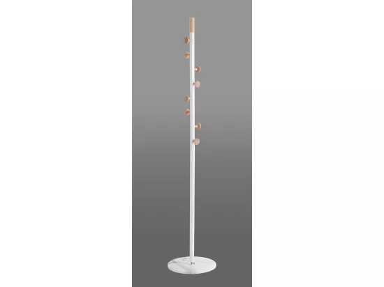 Porte-manteau en acier coloris blanc et bois coloris naturel, pieds en marbre coloris blanc - diamètre 35 x hauteur 178 cm