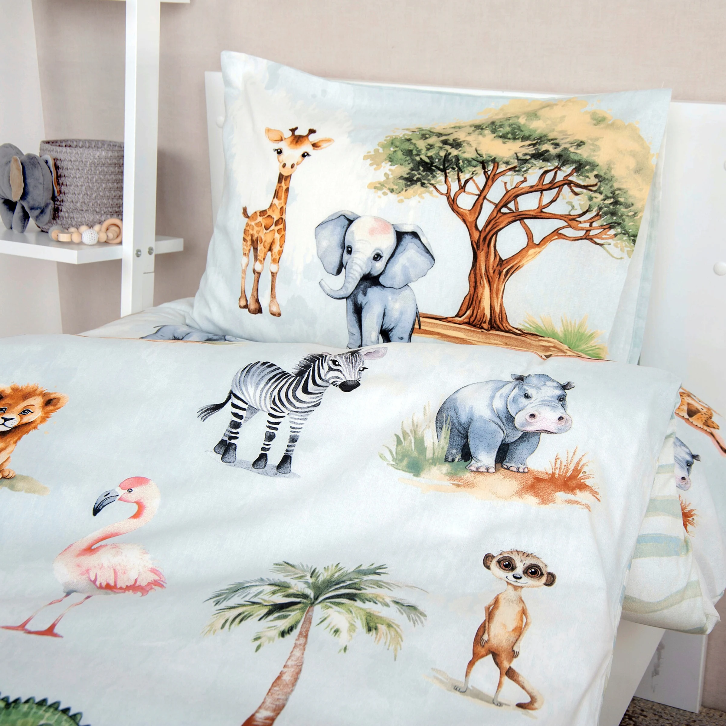 Baby Best Renforcé Wende-Bettwäsche Safari 40x60 / 100x135 cm grün / Safari