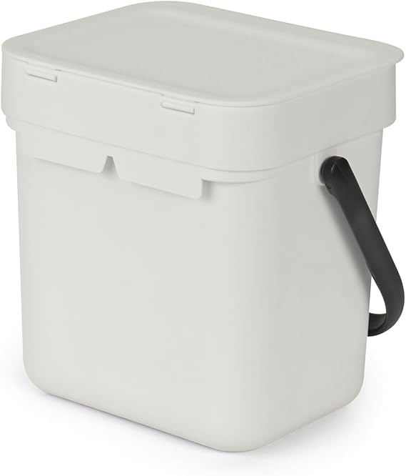 Brabantia afvalbak met deksel dat open blijft staan, 3 liter, hxbxd 17,4 x 18,8 x 13,9 cm, kunststof, lichtgrijs