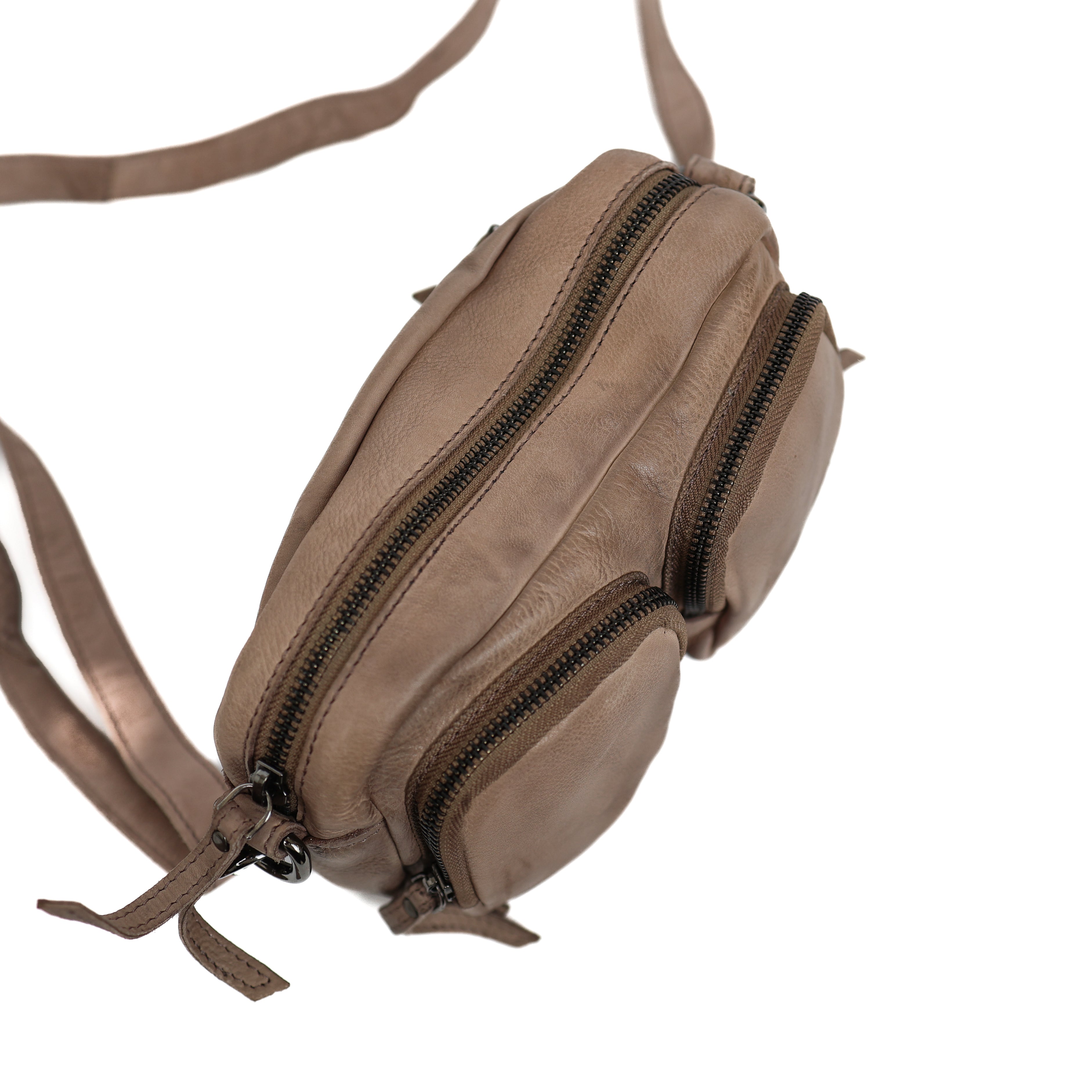 Klein schoudertasje met voorvakjes 'Amber' taupe Taupe