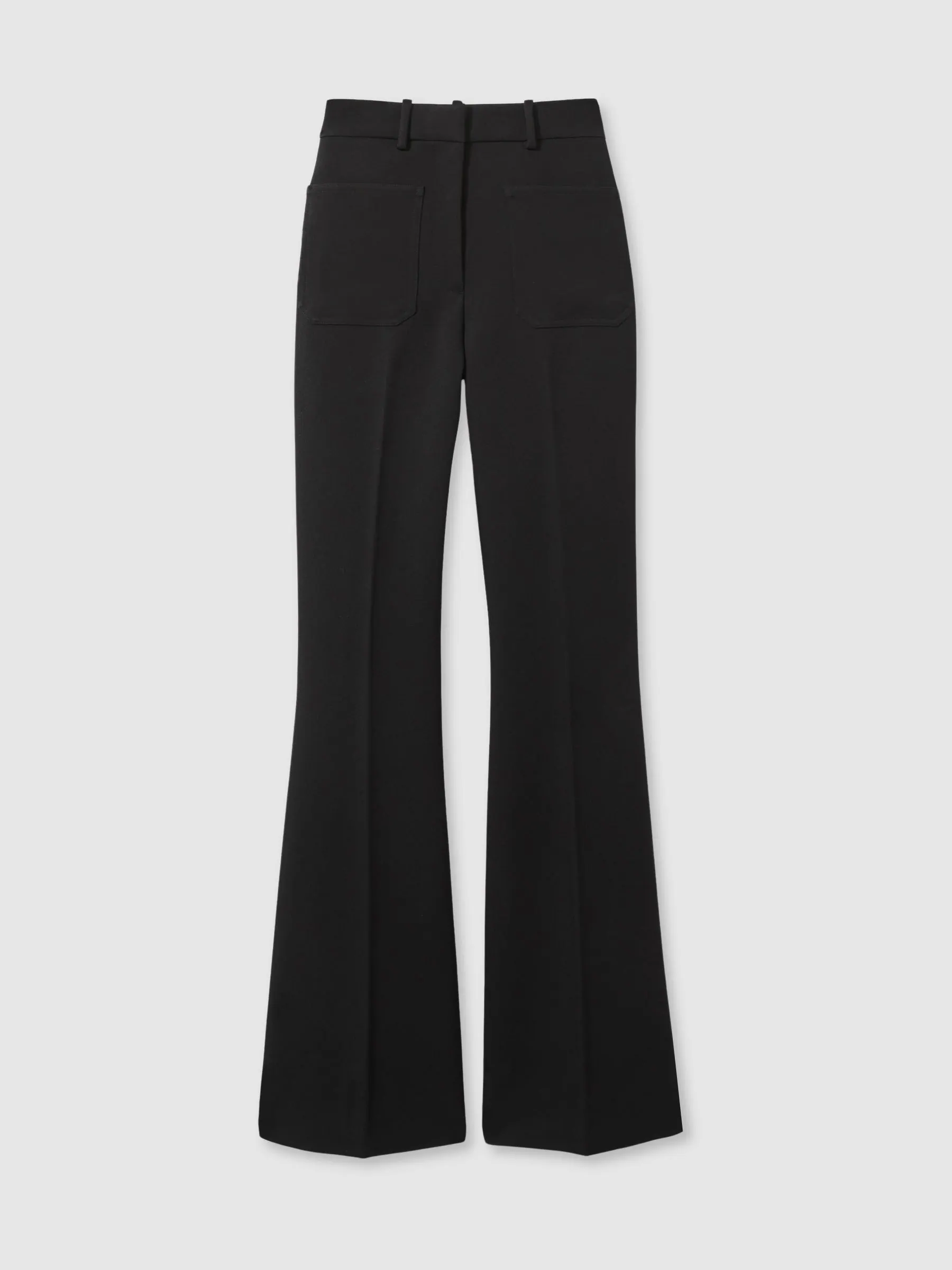 Zwart - Reiss Priya broek met keperstof, hoge taille en uitlopende pijpen