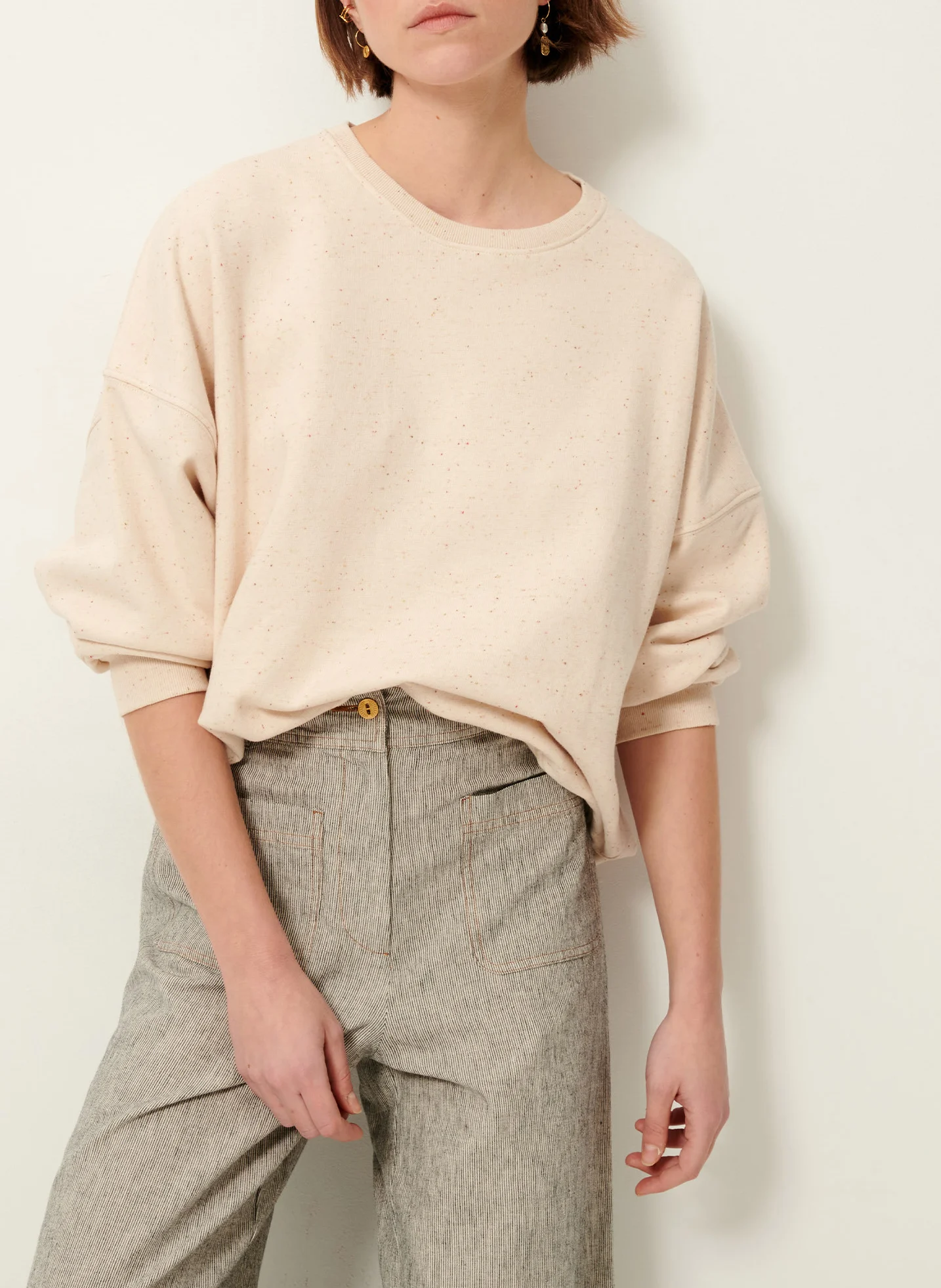 CHEBBI - Sweat col rond oversize en coton mélangé | Beige