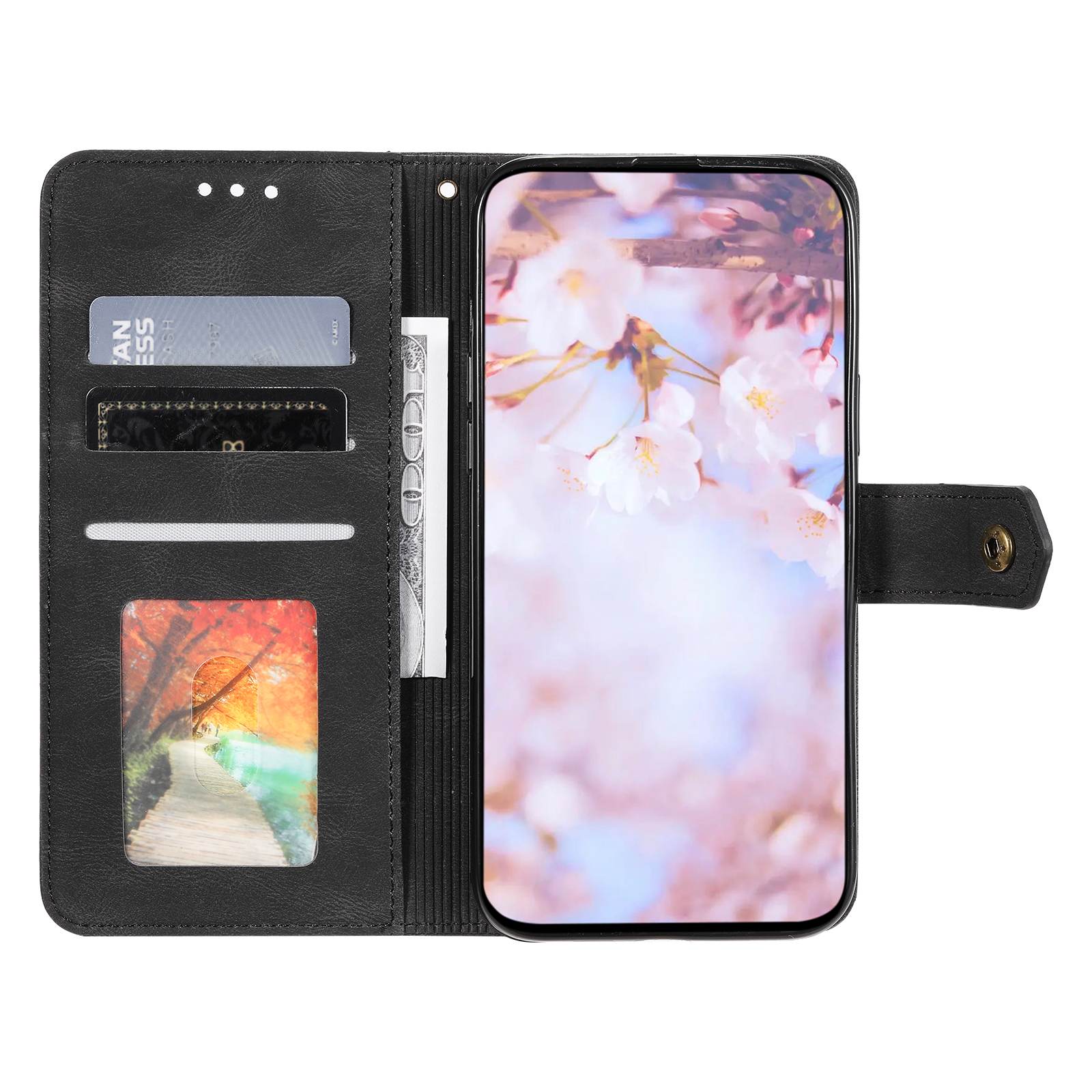 iPhone 14 Pro Vintage Leder Tasche Flip Cover mit Kartenfächer   Handschlaufe (ohne Magnetverschluss) - Schwarz