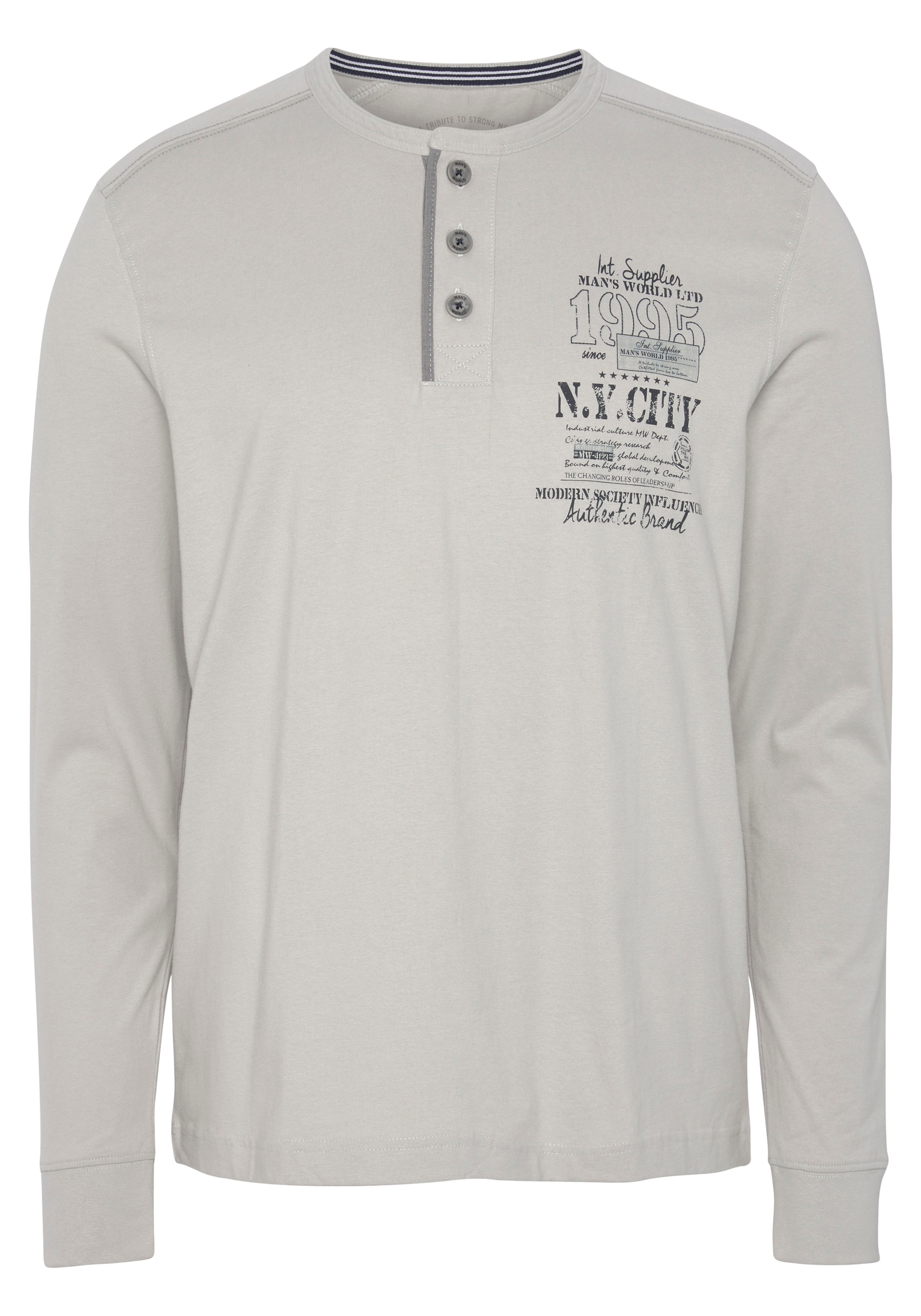 Man's World Henleyshirt , Langarm,  mit lässigem Print,  Rundhalsausschnitt mit Knopfleiste