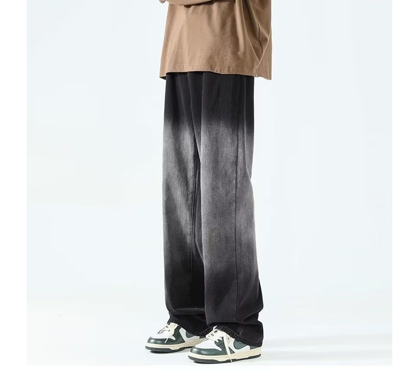 Femilina - Mid Rise Gradient Washed Wide Leg Jeans