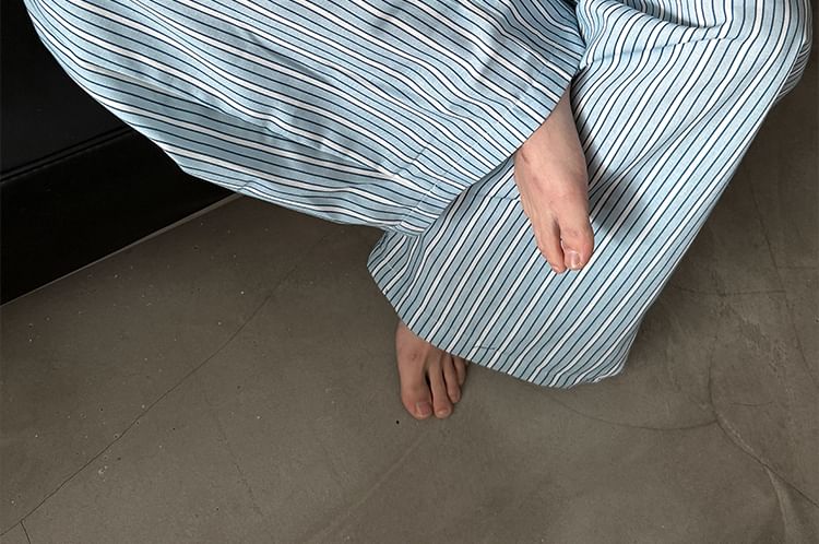 Nahagin - Gestreepte pyjamabroek met wijde pijpen en trekkoord in de taille