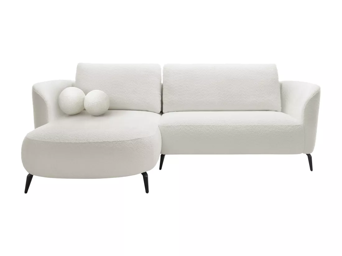 Canapé d'angle gauche convertible en tissu bouclette blanc ivoire AREMIA