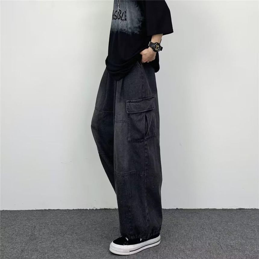 Kenning - Low Rise Washed Wide Leg Cargo Jeans