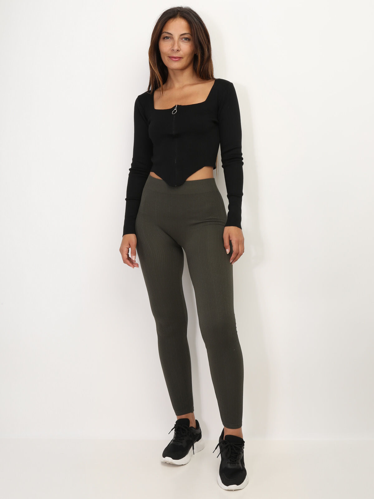 Crop top zippé à col carré- Noir