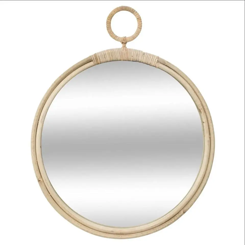 Atmosphera Wandspiegel - rond - rotan - beige - 38 cm