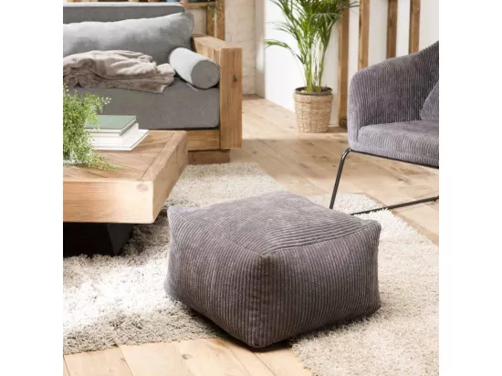 ALBANE - Pouf carré 57x57cm tissu velours côtelé gris anthracite