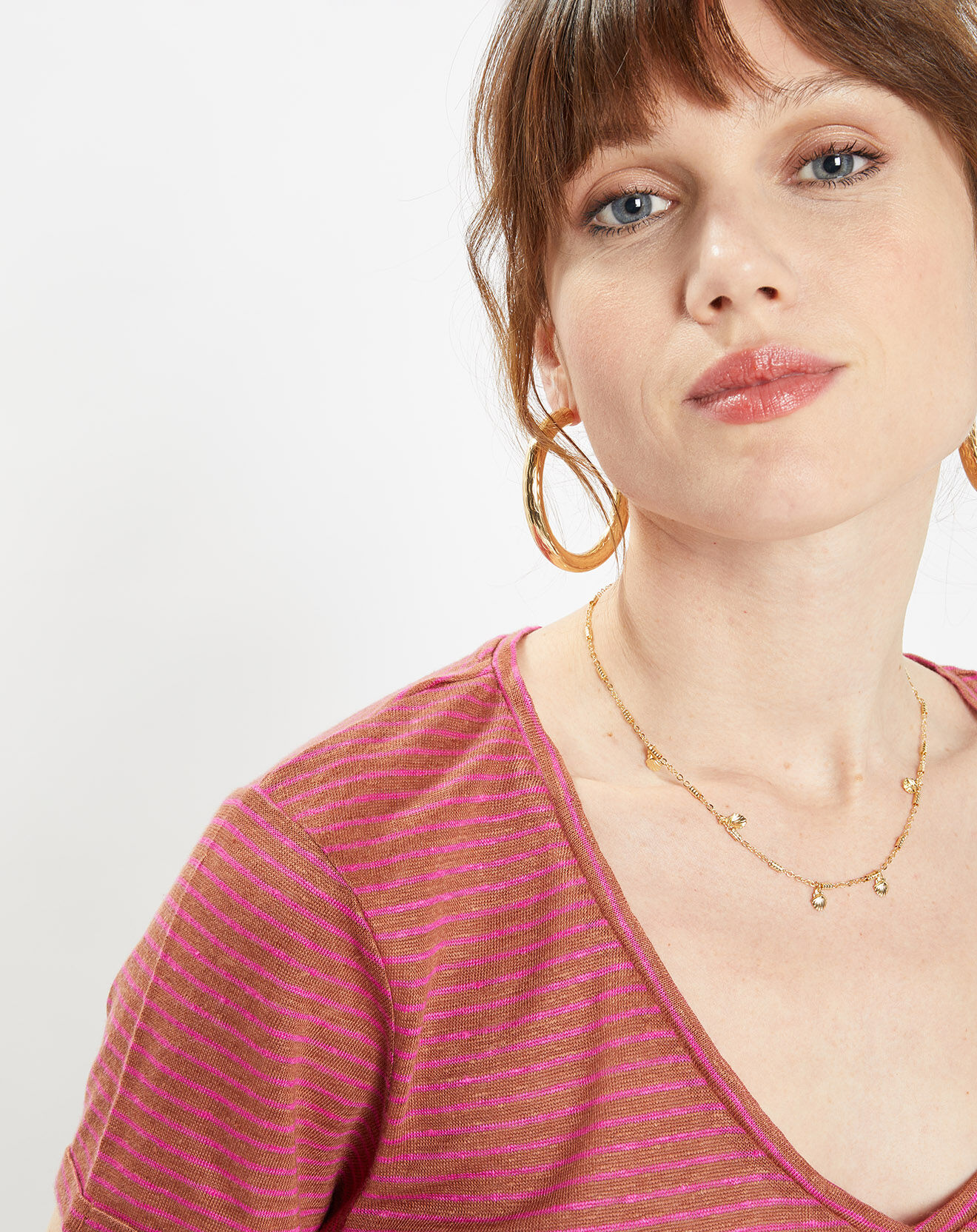 Galeries Lafayette T-Shirt 100% Lin Day marron/rose