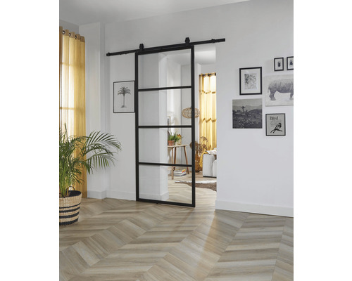 Intersteel Cubo Basic -Top schuifdeur complete set, zwart met gehard veiligheidsglas, 98x215 cm, inclusief deurblad, Basic Top schuifdeurbeslag en krukset