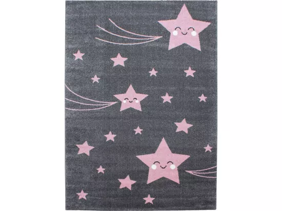 Tapis enfant 80x150 rectangle tissé rose et gris KID STARS