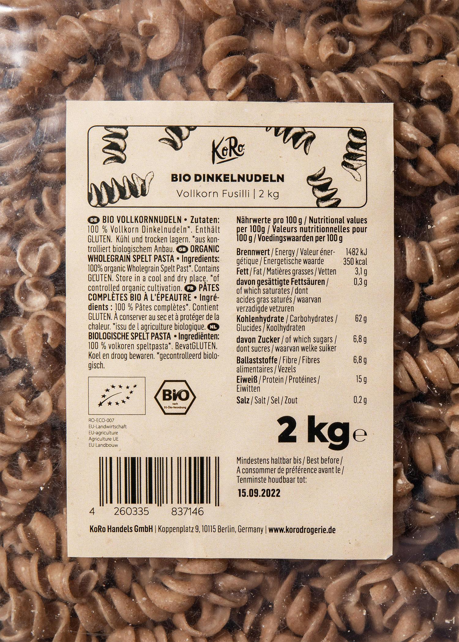 Bio Vollkorn Dinkelnudeln 2 kg